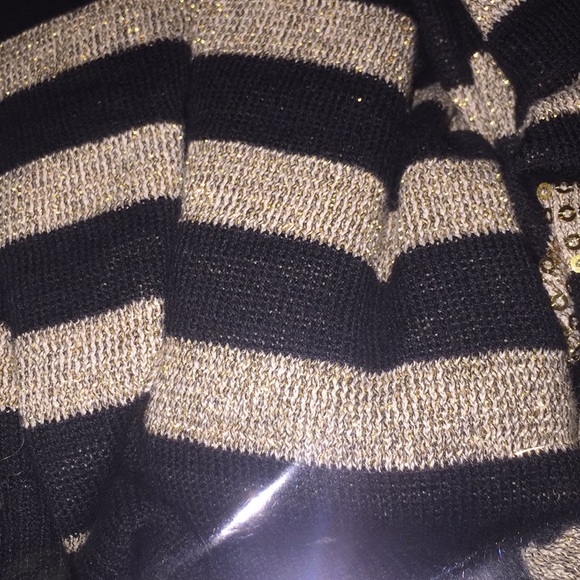 🌟Mudd; Black & Gold Striped Sweater Top M/L (NWT) - Picture 3 of 11